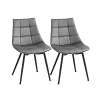 songmics lot de 2 chaises de salle à manger, siège moderne, rembourrées, avec pieds en métal, surface en velours lisse, gris ldc84gy