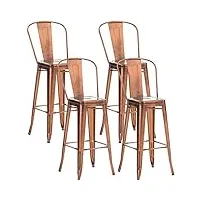 lot de 4 tabourets de bar design aiden en métal robuste i dossier et repose-pied i chaise haute de cuisine, couleur:cuivre
