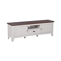 beliani meuble tv au style traditionnel plateau en bois foncé 2 portes 1 tiroir et 1 espace de rangement ouvert blanc