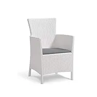 keter allibert by iowa fauteuil de jardin avec coussin, en plastique, aspect rotin plat, résistant aux intempéries, aux uv, certifié tÜv jusqu'à 110 kg