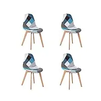 wv leisuremaster lot de 4 design scandinave chaise en tissu à imprimé patchwork; idéal pour le salon, la salle à manger, le café, etc. (jx-blue)