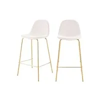 rendez vous déco - chaise de bar en cuir synthétique - henrik - tabouret bar, Îlot central, plan snack - lot 2 chaises blanches - hauteur assise 65 cm