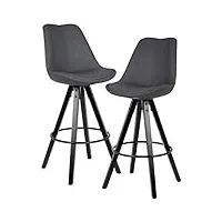 finebuy tabouret de bar lot de 2 tissu/bois massif chaise de bar anthracite noir | fauteuil de comptoir avec dossier scandinave | tabourets haute