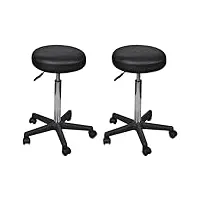 vidaxl 2x tabourets de bureau tabourets de travail siège de bureau chaise à roulette pivotant tabouret à roulettes noir similicuir