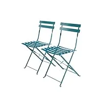 alice's garden - lot de 2 chaises de jardin pliables - emilia bleu canard - acier thermolaqué