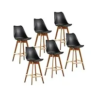mupai lot de 6 tabouret de bar, scandinave chaise de bar en bois pour bars/cuisine/café/comptoirs (noir, 6)