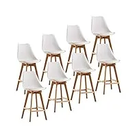 mupai lot de 8 tabouret de bar, scandinave chaise de bar en bois pour bars/cuisine/café/comptoirs (blanc, 8)