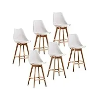 mupai lot de 6 tabouret de bar, scandinave chaise de bar en bois pour bars/cuisine/café/comptoirs (blanc, 6)