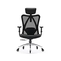 sihoo chaise de bureau ergonomique, fauteuil de pivotant en maille avoir soutien lombaire et accoudoir réglable, capacité maximal de 150 kg,noir