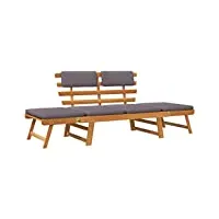 vidaxl chaise longue avec coussin 2-en-1 banc de jardin terrasse lit de repos de véranda cour extérieur 190 cm bois solide d'acacia