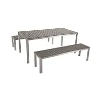 table de jardin et 2 bancs 180 x 90 cm en bois synthétique gris et aluminium nardo