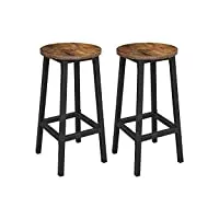 vasagle tabouret de bar, lot de 2, chaise ronde, siège de cuisine haut, cadre en acier, hauteur 65 cm, montage facile, style industriel, marron rustique et noir lbc32x