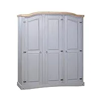 vidaxl pin garde-robe mexicain 3 portes armoire à vêtements armoire de rangement organisateur chambre à coucher vestiaire maison gris