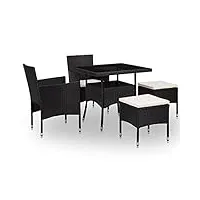 vidaxl mobilier à dîner d'extérieur 5 pcs ensemble de salle à manger table et chaises de jardin patio terrasse noir résine tressée et verre
