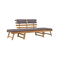 vidaxl chaise longue avec coussin 2-en-1 190 cm bois solide d'acacia
