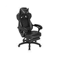 woltu chaise gaming pu cuir ergonomique fauteuil gaming, livestream siege gaming gamer avec repose-pieds, pivotant chaise bureau grand dos & grand siège pour personne lourde, noir+gris