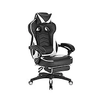 woltu chaise gaming pu cuir ergonomique fauteuil gaming, livestream siege gaming gamer avec repose-pieds, pivotant chaise bureau grand dos & grand siège pour personne lourde, noir+blanc