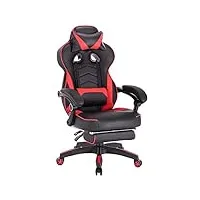 woltu chaise gaming pu cuir ergonomique fauteuil gaming, livestream siege gaming gamer avec repose-pieds, pivotant chaise bureau grand dos & grand siège pour personne lourde, noir+rouge
