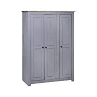 vidaxl pin garde-robe à 3 portes penderie armoire de rangement stockage armoire de vêtements chambre à coucher maison gris 118x50x171,5 cm assortiment panama