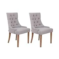 clp lot de 2 chaises de salle a manger aberdeen en tissu i chaise rembourrée avec piétement en bois d'hévéa et dossier, couleur:gris, couleur du cadre:antique clair