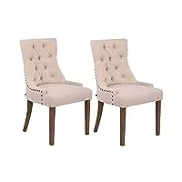 clp lot de 2 chaises de salle a manger aberdeen en tissu i chaise rembourrée avec piétement en bois d'hévéa et dossier, couleur:crème, couleur du cadre:antique clair