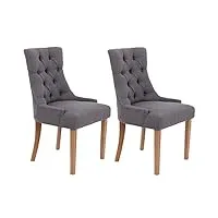 clp lot de 2 chaises de salle a manger aberdeen en tissu i chaise rembourrée avec piétement en bois d'hévéa et dossier, couleur:gris foncé, couleur du cadre:antique clair