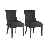 clp lot de 2 chaises de salle a manger aberdeen en tissu i chaise rembourrée avec piétement en bois d'hévéa et dossier, couleur:noir, couleur du cadre:antique