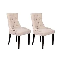 clp lot de 2 chaises de salle a manger aberdeen en tissu i chaise rembourrée avec piétement en bois d'hévéa et dossier, couleur:crème, couleur du cadre:antique