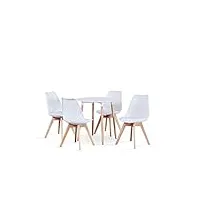 grobkau table de salle à manger avec 4 chaises - table ronde blanche moderne pour cuisine, salle à manger, salon - 5 pièces (80 x 80 x 75 cm (yjx-wh)