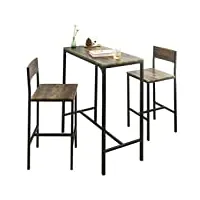 sobuy ogt03-xl lot table et 2 chaises de bar de style industriel ensemble table de bar + tabourets de bar table mange-debout jeu de bar table haute chaise