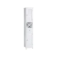 vasagle meuble colonne de salle de bain, placard de rangement, armoire haut, avec portes à persienne, tiroir, support amovible en forme de x, 32 x 30 x 170 cm, style scandinave, blanc bbc69wt