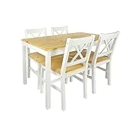 merkell table en pin avec 4 chaises en bois naturel table a manger set pour salon cuisine terrasse, table a manger white pine dimenssions: 108 x 65 x 73,5 (h) cm