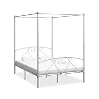 vidaxl cadre de lit à baldaquin lit double lit adulte lit coffre sommier à lattes chambre à coucher maison intérieur blanc métal 140x200 cm