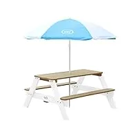 axi table picnic nick brun blanc avec parasol bleu blanc 98x95x49cm