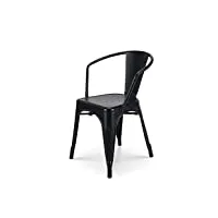 kosmi - chaise en métal noir mat style industriel - fauteuil industriel avec accoudoirs