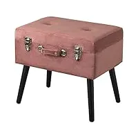 baroni home pouf en forme de valise en velours avec couvercle ouvrable, tabouret de rangement avec jambes en bois noir, repose-pieds de salon et séjour, rose poudré, 50x35x46 cm