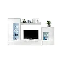 möbel akut ensemble complet de meubles new long en blanc – armoire murale moderne avec éclairage led pour votre salon, bois d'ingénierie, 320 x 194 x 44 cm