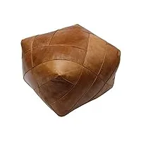 essence of morocco pouf en cuir marocain couleur naturelle repose-pied pouffe carré extra grande fait main design zellige version housse non rembourrée