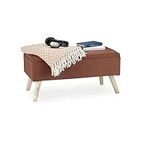 relaxdays banc de rangement, rembourré, pieds en bois, coffre avec revêtement en tissu 39,5 x 79,5 x 39 cm, marron, mousse, 1 élément