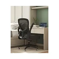 hbada chaise de bureau avec accoudoirs pliables et support lombaire, pour Étude ou travail, fauteuil d'ordinateur ergonomique, siège pivotant en maille respirante, hauteur réglable, noir