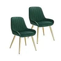 lestarain lot de 2 chaises de salle à manger avec dossier chaise de cuisine rétro chaise de salon assise en velours et pieds en métal,vert foncé