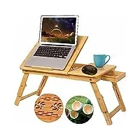 bambou table portable pour ordinateur, plateau de lit pliable, bureau réglable avec trous d'aération, marqueune table portable pour ordinateur, portable table de lit support pc pliable en bambou