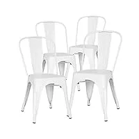 grobkau lot de 4 chaises de salle à manger en métal de style industriel empilable vintage pour salle à manger, terrasse, cuisine, bistro, café, salon, blanc