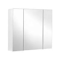 vasagle armoire murale salle de bain, placard avec miroir, meuble de rangement 3 portes, 60 x 15 x 55 cm, avec étagère réglable, moderne, blanc bbk22wt