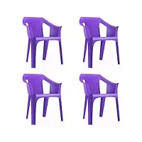 resol cool set 4 chaises de jardin avec accoudoirs, empilable | fauteuil design moderne, léger et durable, filtre solaire uv | pour patio, balcon ou terrasse, salle à manger extérieure - violette