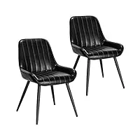 lestarain lot de 2 chaises de salle à manger avec dossier chaise de cuisine rétro chaise de salon assise en similicuir et pieds en métal,noir