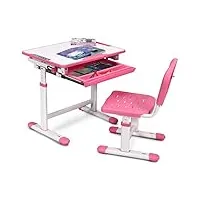 goplus ensemble bureau et chaise pour enfant avec hauteur réglable et table inclinable, avec tiroir et crochet sur côté pour les sacs à dos, encadrement en fer, design ergonomique (rose)