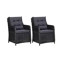 vidaxl 2x chaises de jardin avec coussins fauteuils de jardin chaises de terrasse chaises d'extérieur fauteuils de balcon résine tressée noir