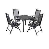 casaria salon de jardin aluminium anthracite bern 1 table 4 chaises pliantes plateau de table en bois composite dossier réglable 7 positions