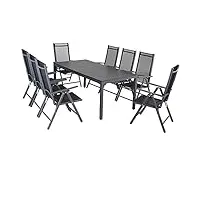 casaria salon de jardin aluminium anthracite bern 1 table 8 chaises pliantes plateau de table en bois composite dossier réglable 7 positions